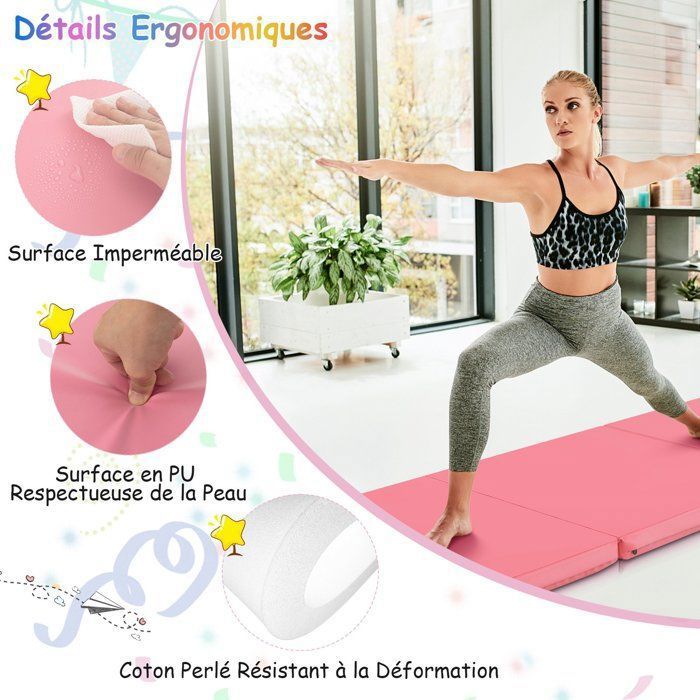 Tapis De Sport Pliable 3 Volets - 180x60x5 Cm, Mousse EPE, Surface Cuir, Poignées De Transport, Connectable