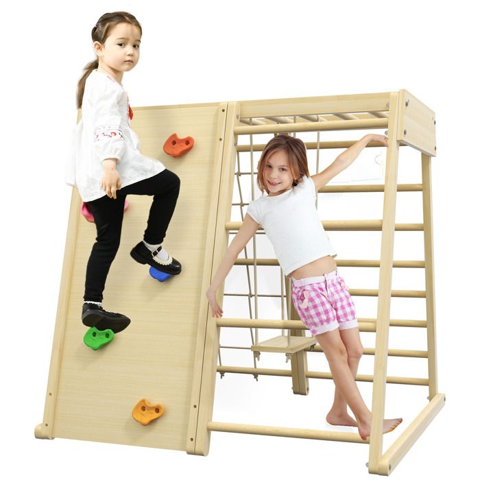 Sunny Mickie Tour D'Escalade Avec Toboggan, Balançoire Et Échelle De Corde En Bois Naturel | Structure D'Escalade D'Intérieur Pour Enfants Avec | Leroy Merlin