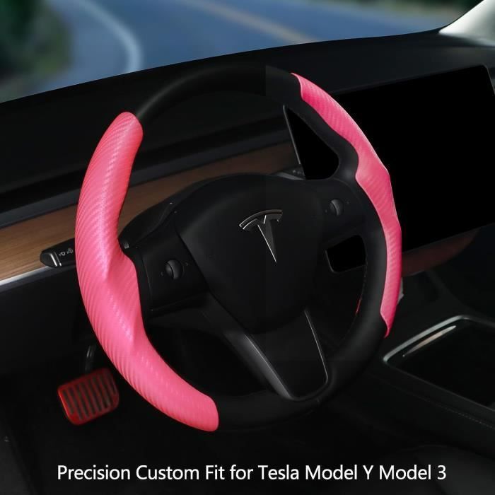 Housse De Volant Pour Tesla Model 3 Model Y 2017-2023, Couverture De Volant  En Fibre De Carbone Grip Coustom Fit Pour Tesla [u2295] - Cdiscount Auto