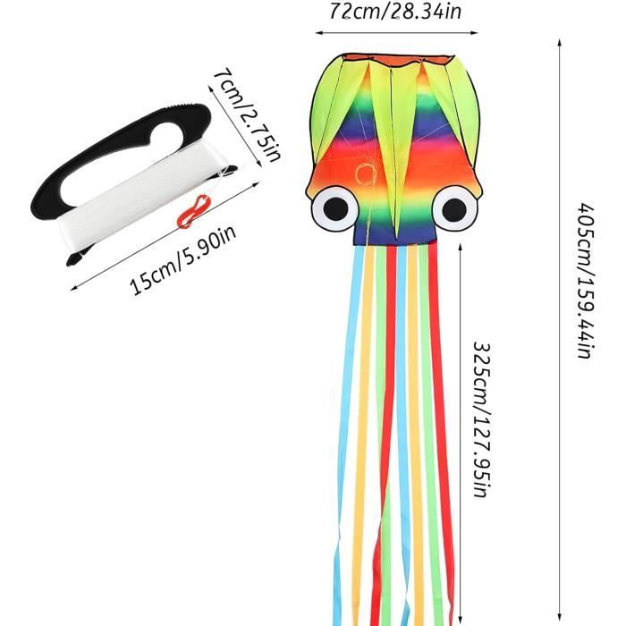 XIMEY Cerf-volant Pieuvre Géant – 550 X 72 Cm, Sans Cadre – Pour Enfant Dès 8 Ans, Adulte – Kit Avec 100m De Ligne