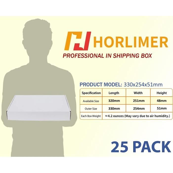 HORLIMER Carton Emballage Colis 330x254x51 MM Lot de 25, Petite