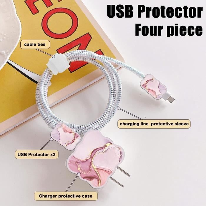 Protection Cable Chargeur 8 Pièces Délicate Protecteur De Câble Avec Motif De Marbré Lot 8 Protections Câble IPhone