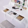 AKALNNY Coiffeuse table de maquillage  avec 3 miroirs rabattables 7 tiroirs et 1 tabouret -L90 x P40 x H145 cm -blanc-2