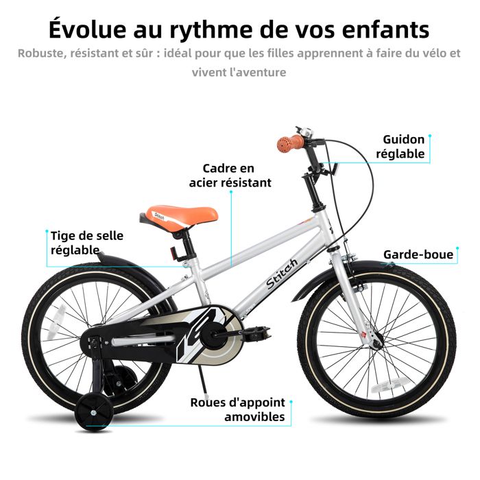 Vélo pour enfants JOYSTAR - 20 pouces - Convient aux enfants de 7 à 13 ans - Avec roues stabilisatrices et frein à main - Rose - Sport