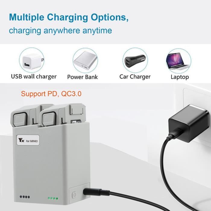 Chargeur 3-Chargeur Rapide De Batterie Pour Drone Dji Mini 3 Pro Qc3.0, Usb  Avec Câble De Type C, Led, Access - Cdiscount Jeux - Jouets