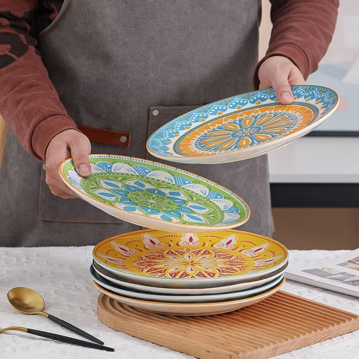 Assiettes Plates Porcelaine Assiette Multicolore Grande Assiette Plate  Ceramique de Table Assiette Design Colorées à Dîner Lo [10] - Cdiscount  Maison