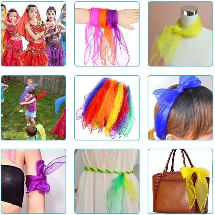 JRSHIRLEYLTD – Lot 21 Serviettes De Jonglage 60x60 Cm – Mousseline De Soie – Multicolores – Pour Gym, Danse, Spectacle