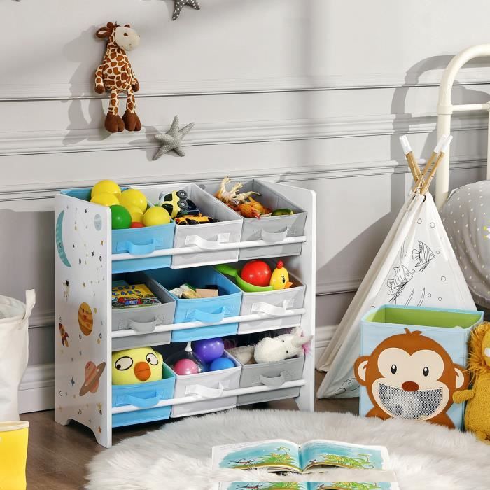 SONGMICS étagère pour jouets, meuble de rangement pour enfant,  organisateur, avec 16 coffres amovibles en plastique, boîtes à jouets, pour  salle de jeux, école, orange, jaune, bleu et vert GKR070W01 Meuble de
