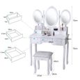 AKALNNY Coiffeuse table de maquillage  avec 3 miroirs rabattables 7 tiroirs et 1 tabouret -L90 x P40 x H145 cm -blanc-3