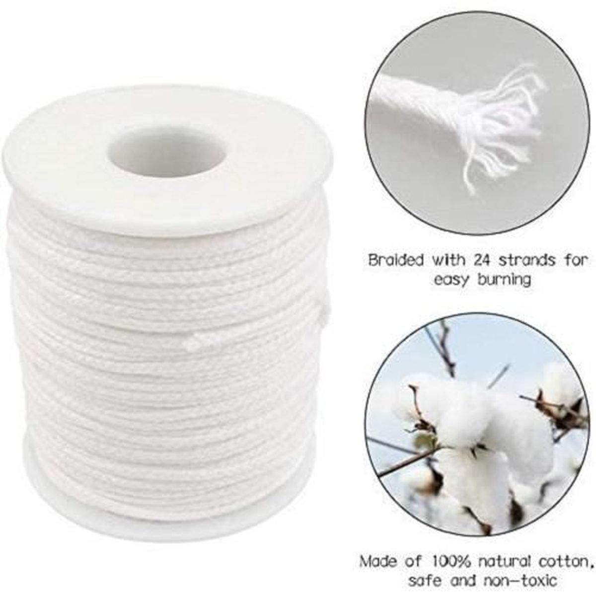 GUICAMI Mèches de Bougie sans Fumée en pur Coton Mèche de Bougie Bricolage Avec Bougie Faisant le Support Mèches de Bougie de Noyau de Coton Bougie Nouveau