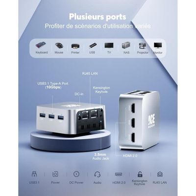 Mini PC ACEMAGICIAN T8Plus - Intel N100, 16 Go LPDDR5, 512 Go SSD