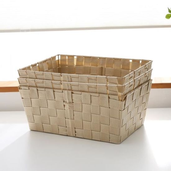 Paniers De Rangement Pliables OUTBROS - Lot De 3, 33x23x20 Cm | Avec Poignées Et Cordon De Serrage, Gris