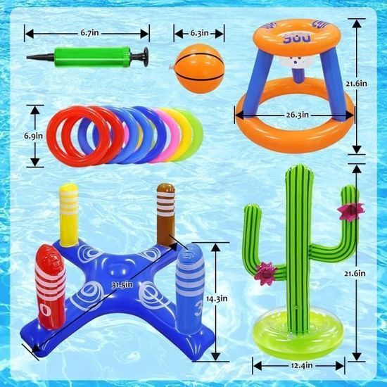KAHEIGN 80CM Jouets de Piscine Gonflables en Forme de Pieuvre, 2 en 1 Panier de Basket Gonflable et Jeu de Lancer D'anneaux - Jeus Aquatique Gonflable Flottant pour Été Lac Plage Eau