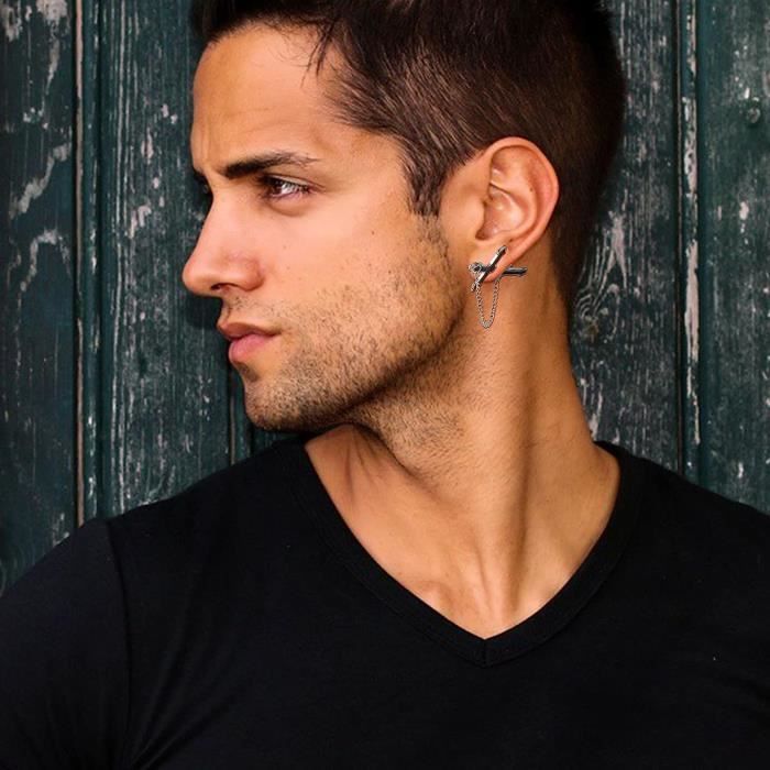 9-12 Paires Acier Inoxydable Boucles D'Oreilles Homme Noires ..., حجم الصورة 700x700