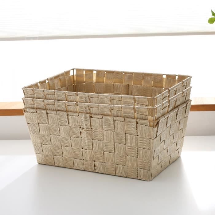 PALUDO Lot De 3 Paniers Rangement Beige - Paniers Tissés Salle De Bain Jouets
