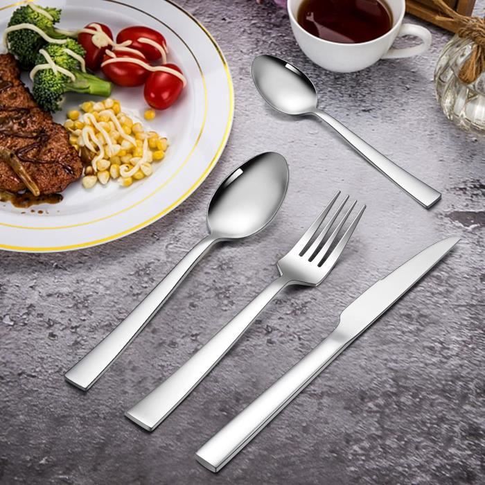 Lot De 24 Couverts à Steak En Inox - 12 Couteaux + 12 Fourchettes, Poli Miroir, Lave-vaisselle, Pour Repas Festifs Ou Quotidiens