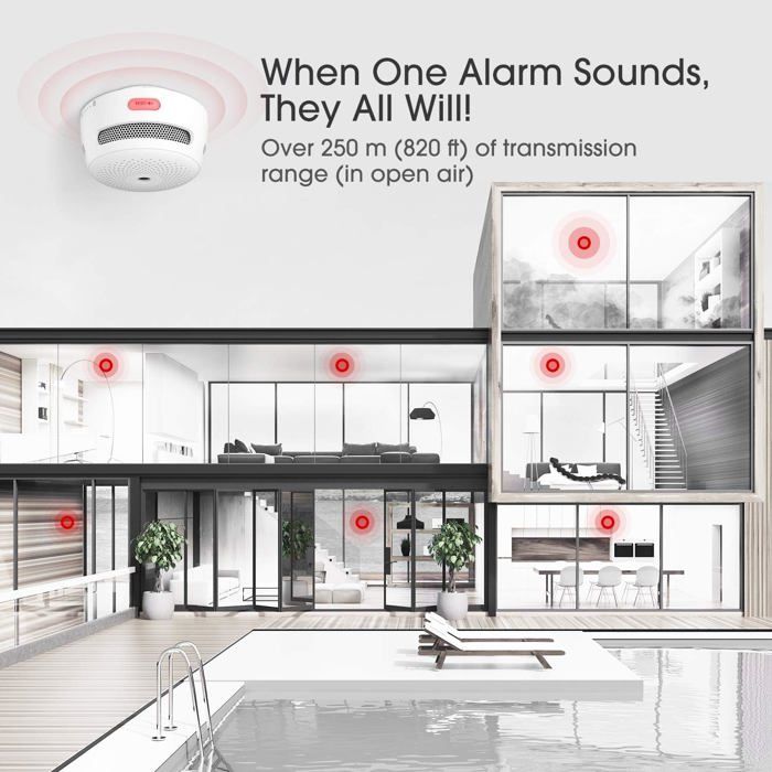 Lot De 6 Détecteurs De Fumée X-Sense Link+ XS01-WR - Mini Alarme Incendie Sans Fil Avec Batterie Remplaçable - Norme EN 14604