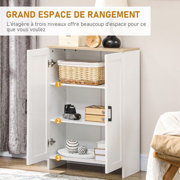 Buffet De Rangement HOMCOM 60x30x81 Cm - Bois Naturel, 3 Tiroirs, Placard Et étagère Réglable, Style Boho - 13