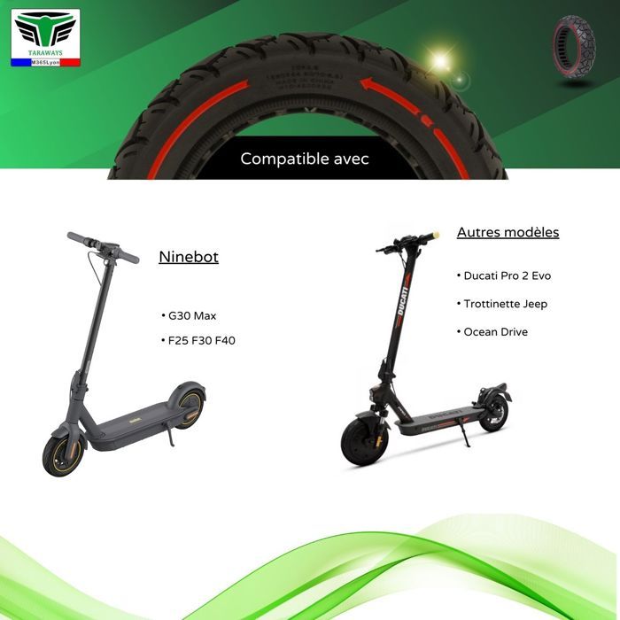 Pneu Plein 10x2.5 Pour Trottinette Électrique - Compatible Ninebot Max G30, G30P, G30LP - Antidérapant, Anticrevaison