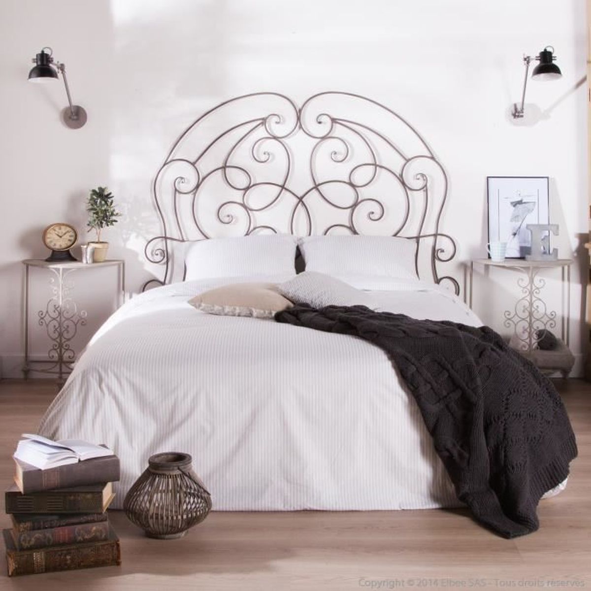 Tête de lit en fer forgé Patiné Gris L160xH143cm CHINON ...
