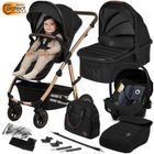Poussette combinée 3en1 LIONELO Amber - Pack poussette canne, Nacelle, Siege auto, sac et accessoires - Noir/Or