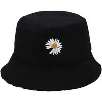 Chapeau Bob Pecheur en Motif de Broderie Marguerite Chapeau de Soleil Pliable UV Protection Été pour Femmes Hommes Noir