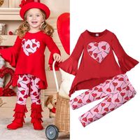 Ensemble de Vêtements Bébé Fille - Marque Inconnue - Haut Imprimé Cœur Aimant + Pantalon - Rouge