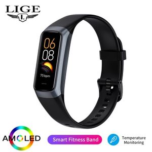 Montre connectée sport noir-LIGE-Montre connectée Amoled pour hommes et femmes, smartwatch, moniteur de fréquence cardiaque et d'act