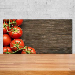 CREDENCE Tulup 140x70cm Crédence de cuisine sur verre sécurité:- Nourriture boissons - Tomates Sur Bois - Rouge