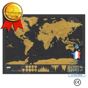 OBJET DÉCORATION MURALE CONFO Carte du Monde à Gratter Voyage Affiche (82x