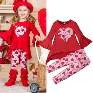 Ensemble de vêtements Ensemble de Vêtements Bébé Fille - Marque Inconnue - Haut Imprimé Cœur Aimant + Pantalon - Rouge