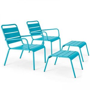 FAUTEUIL JARDIN  Lot de 2 fauteuils relax en métal bleu - OVIALA - 