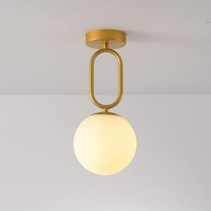 PLAFONNIER Plafonnier Globe Du Milieu Du Siècle, Lampe Moderne Proche Du Plafond, Lampes D'Allée En Verre Blanc Avec Abat-Jour, Luminai[J12416]
