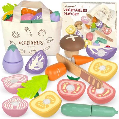 Set Petit-Déjeuner En Bois – Dinette Enfant 13 Pièces – Couteau & Ustensiles – Cadeau Anniversaire Fille Garçon 3+