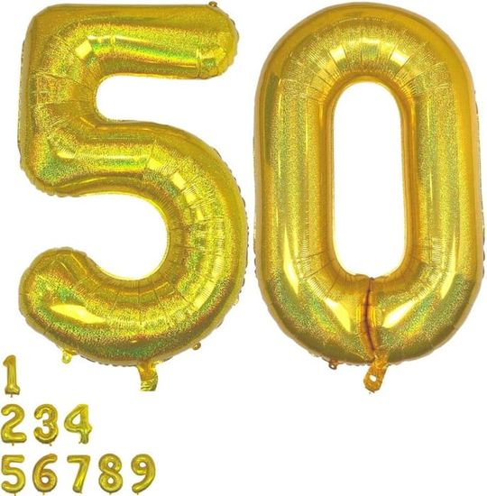 Chiffre Anniversaire 50 Ans Or Pailleté Santex - Décoration Table Ou Gâteau - 11x10cm - Vertical