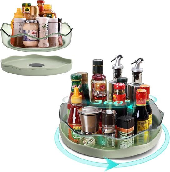2 Plateaux Tournants Lazy Susan 360° Pour Rangement épices | Diamètres 27 Et 23,5 Cm, Plastique Et Acier Inox | Organisateur Cuisine, Salle De Bain