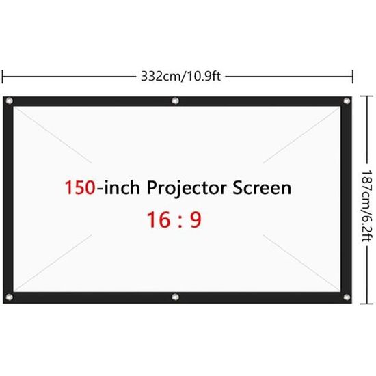 Écran de projection de 150 " Écran de projection pliable portable 16: 9 Écran de projecteur en polyester pour bureau à domicile