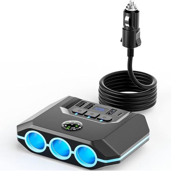 Multi-Power Cup Lampa - 3 Prises Allume-Cigare + 4 USB + Voltmètre (12/24/36V)