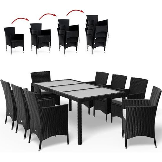 Bar De Jardin Deuba 7 Pièces Polyrotin Noir - Table + 6 Tabourets Avec Coussins Crème