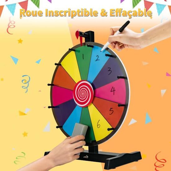 Roue De Récompense 12 Emplacements 30cm Avec Support - Roue De La Fortune Effaçable Pour Événements