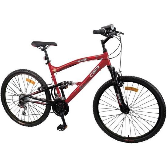 VTT Enfant Basis Ranger 24 Pouces – Suspension Complète, 18 Vitesses Shimano – Blanc/Rouge