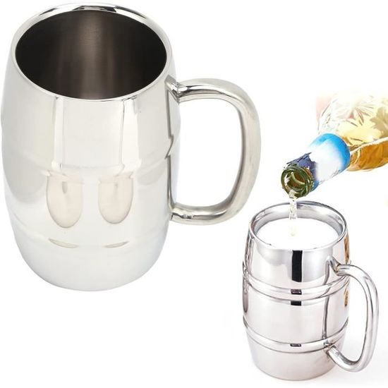Chope à Bière En Acier Inoxydable 500 Ml Avec Couvercle Bambou - Tasse Isotherme Pour Extérieur, Fêtes