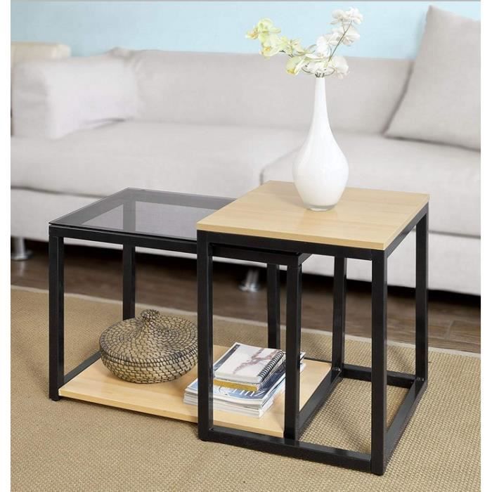 Freestyle - Tables Basses Set de 2 Tables Gigognes design industriel bois et métal