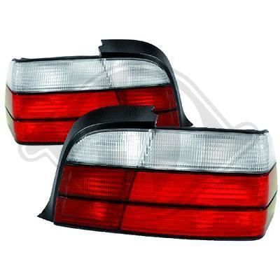 1213390 , Paire de feux arrière rouge - blanc pour BMW SERIE 3 Coupe , Cabriolet de type E36 de 1991 a 1999