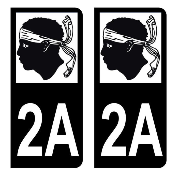 Autocollants Stickers plaque immatriculation voiture auto département 2A Corse-du-sud Logo Corse Full Noir Lot de 2