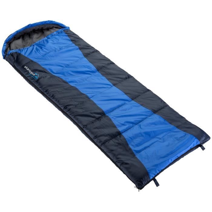 Skandika Thurso - Sac de couchage couverture synthétique - 210 x 80 cm -jumelable - bleu/noir - Zip Droit