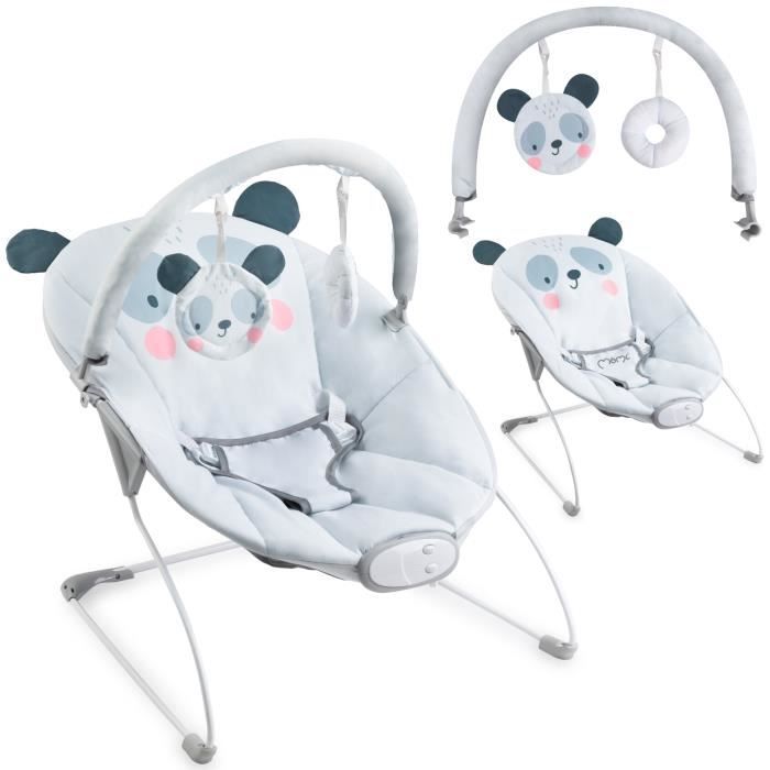 MoMi transat bébé Glossy avec balancement, pliable, léger - Panda Gris