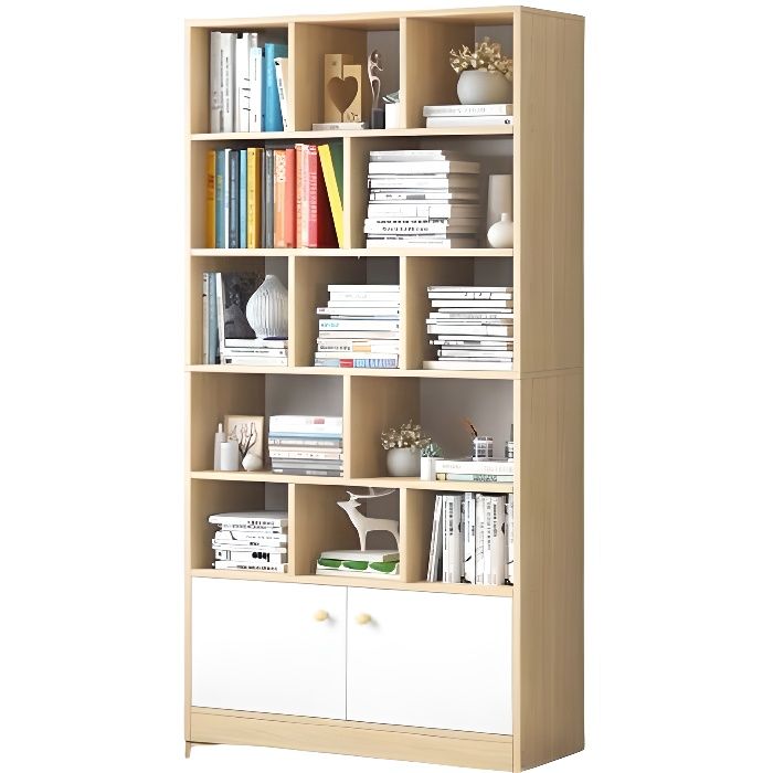 Étagère Bibliothèque 80*24*179cm Meuble de Rangement 5 Compartiments avec 2 porte