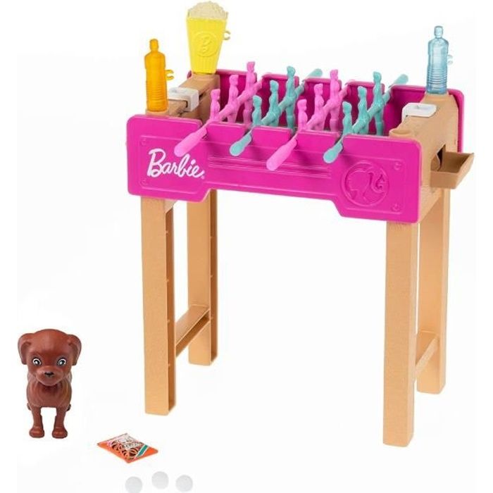Barbie Playset Soirée Jeux Avec Mini Poupée, Chiot, Baby-Foot Et Accessoires, Jouet Pour Enfants 3 + Ans, GRG77