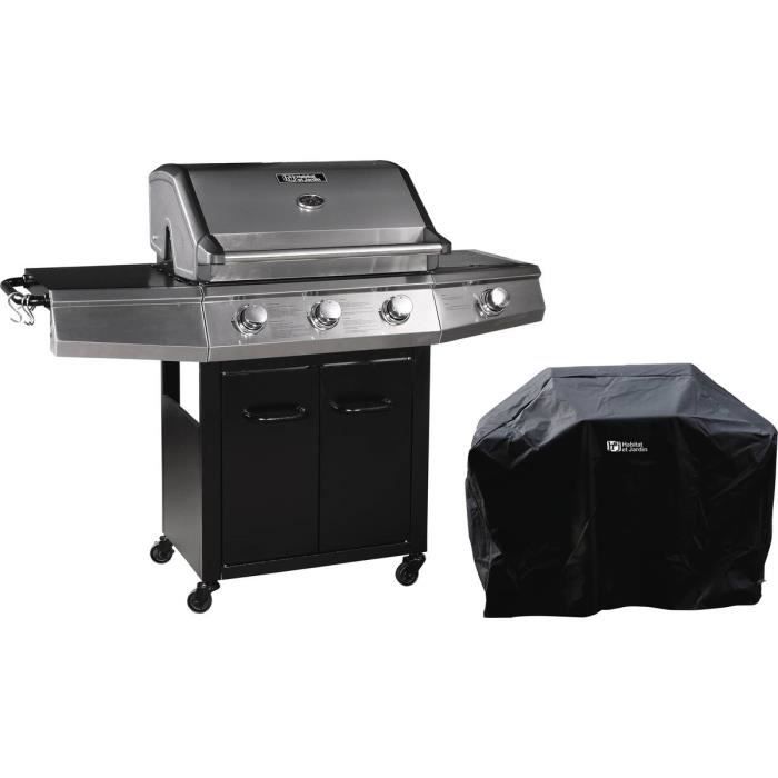 Barbecue Gaz -Bingo 4- - 4 brûleurs dont 1 latéral - 14kW + Housse protection - Noir